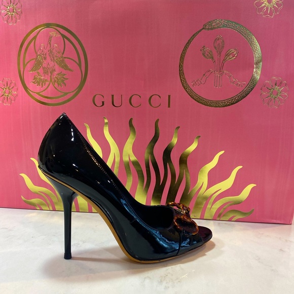 Gucci Black Patent Horsebit Heels Shoes Sz 6 - Picture 1 of 6